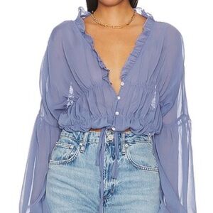 Ruffle Tie-Front Sheer Blouse in Periwinkle